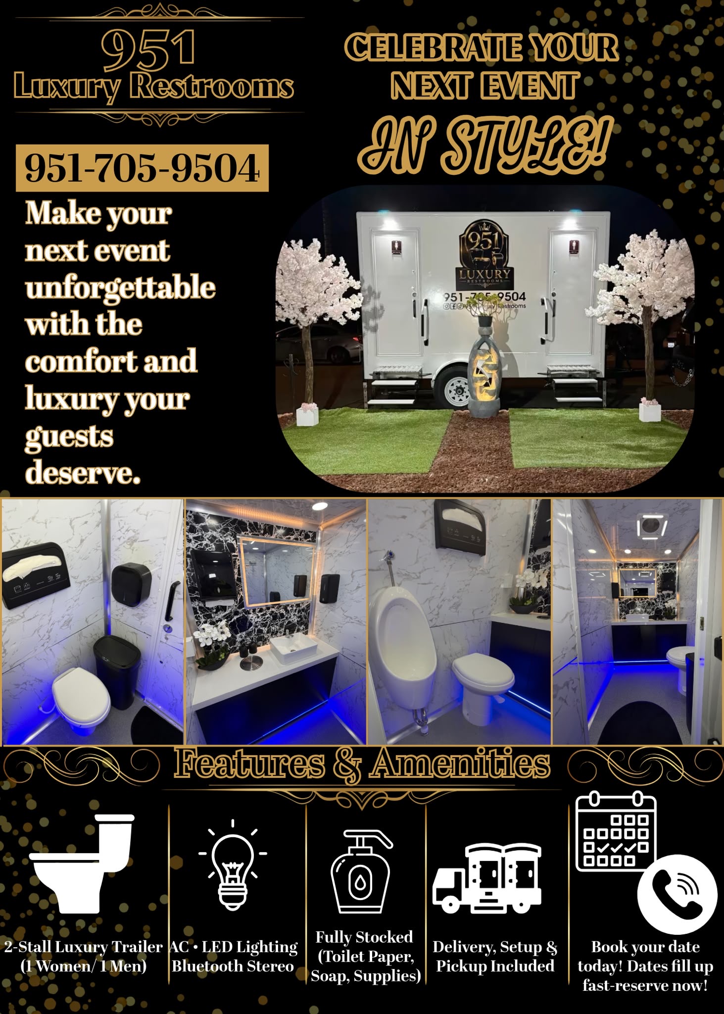 951 Luxury Restrooms features and amenities flyer